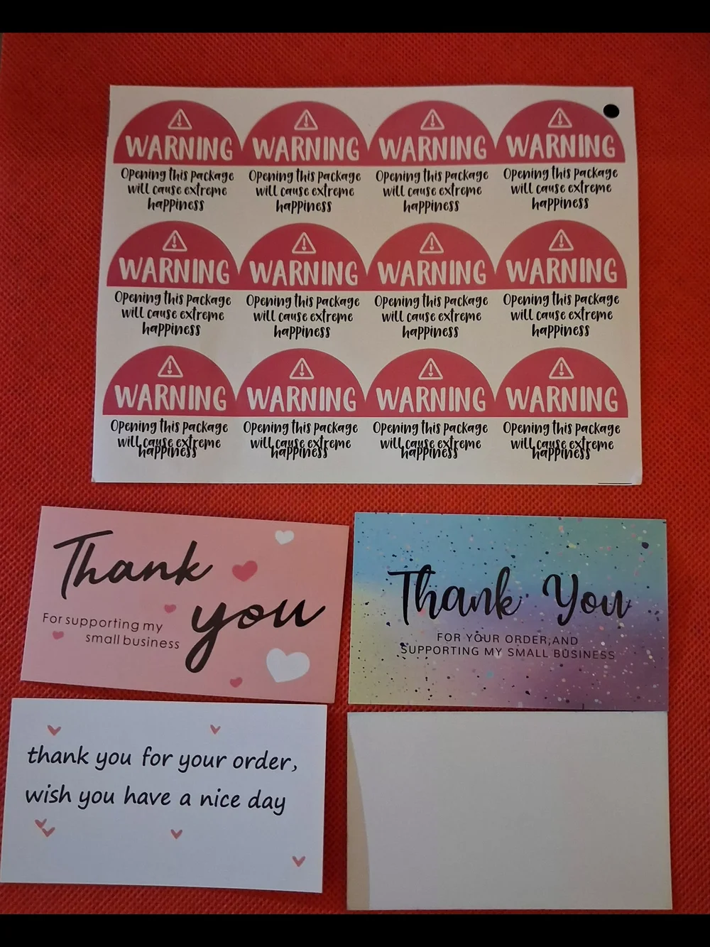 100  Thank You Card and 120 Warning Sticker Set - Pink and Multicolor